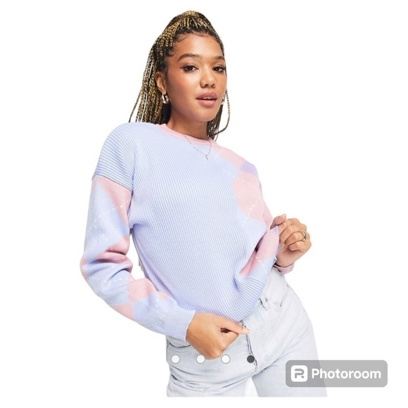 Daisy Street - ASOS patchwork pastel relaxed knitted sweater size Small - Picture 2 of 8